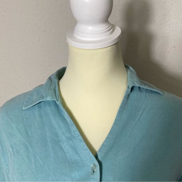 TIANELLO TENCEL™ "Suzy"  Button Front Pastel Teal Blouse Women's Size XS - Picture 9 of 16